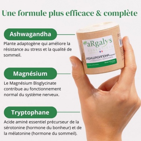 Complément alimentaire ARGALYS Ashwagandha KSM-66® + Magnésium + Tryptophane