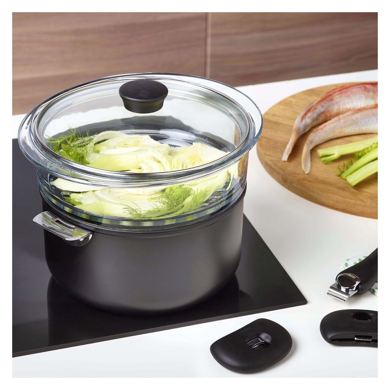 Cuit-vapeur en verre avec couvercle Cristel