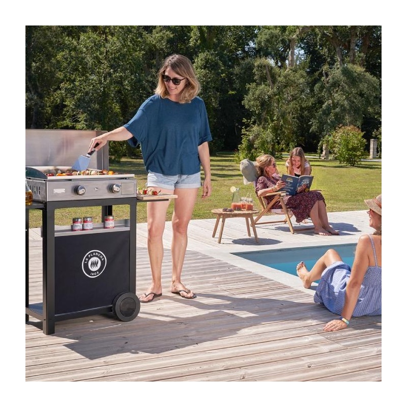 Plancha gaz LA PLANCHA INOX Duo Edition 260 + chariot + couvercle inox Le Marquier