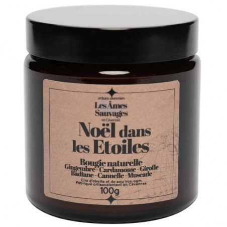 Bougie naturelle artisanale Noël dans les étoiles - Gingembre, Muscade, Cannelle - 100gr Les Âmes Sauvages