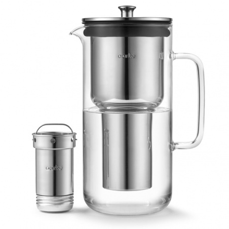 Carafe à eau filtrée AARKE Purifier 1.18 L verre et acier inoxydable