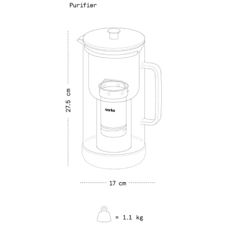 Dimensions carafe AARKE Purifier 1.18L