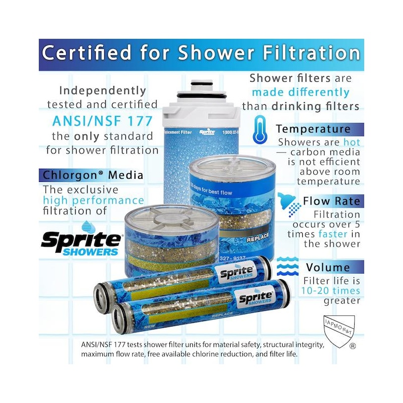 Douchette filtrante chromée - 5 jets - Chlorgon & KDF Sprite Showers