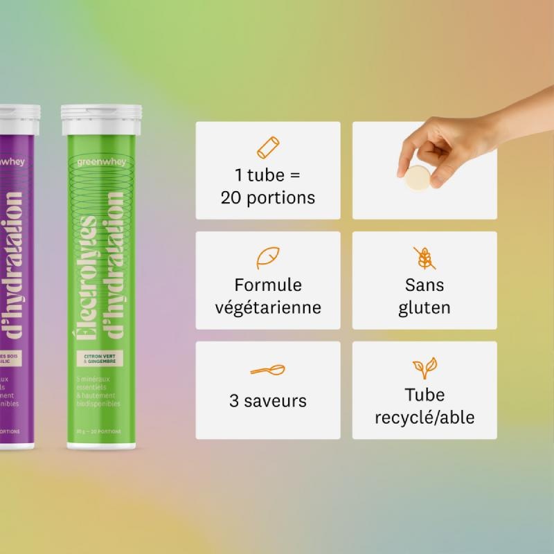Électrolytes d’hydratation - Saveur Fruits des bois & Basilic - 20 pastilles Greenwhey