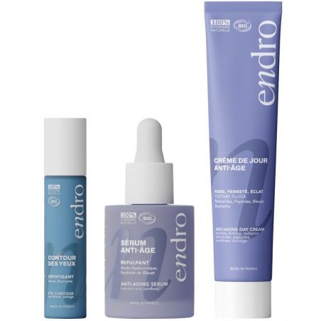 Routine visage Anti-Âge complète ENDRO : crème de jour, sérum repulpant, contour des yeux - Endro Cosmétiques