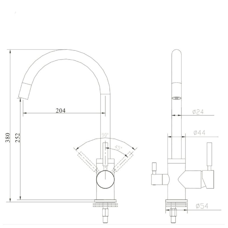 Schéma installation dimensions Robinet 3 voies Gliano BR301