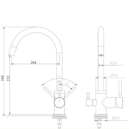Schéma installation dimensions Robinet 3 voies Gliano BR301