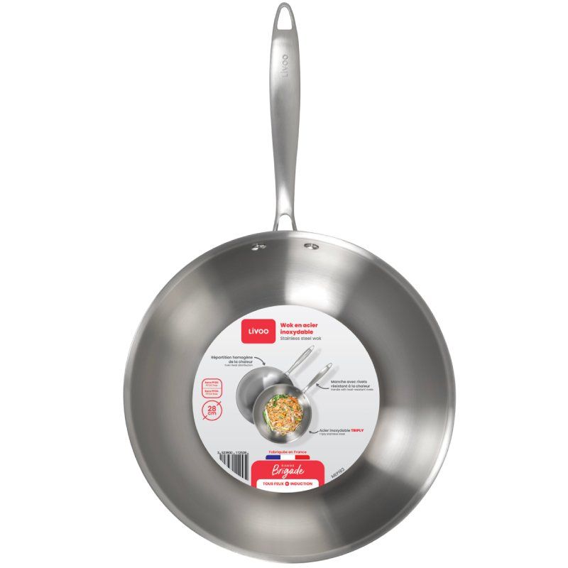 Wok inox Brigade 28 cm Livoo - Cuisson saine acier inoxydable