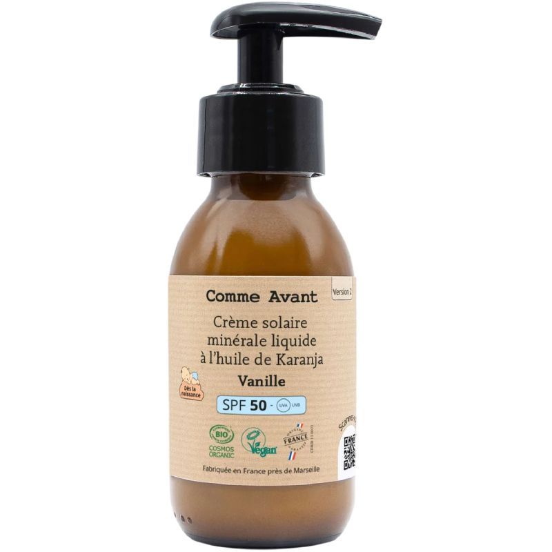 Crème solaire liquide minérale SPF50 Vanille - Flacon spray 90ml - Comme Avant