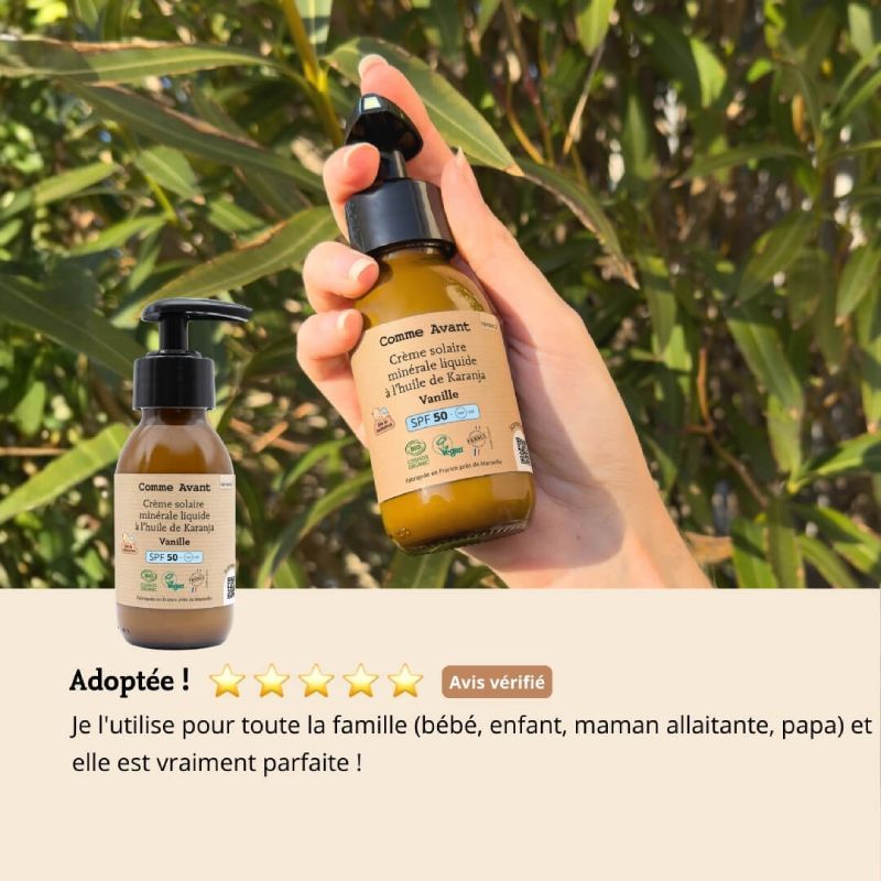 Crème solaire liquide minérale SPF50 Vanille - Avis