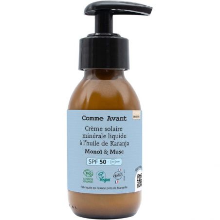 Crème solaire liquide minérale SPF50 Monoï Musc - Flacon spray 90ml - Comme Avant - Comme Avant