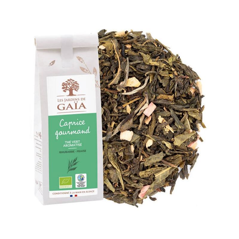 Thé vert BIO Caprice Gourmand - Rhubarbe, Fraise - 100 gr
