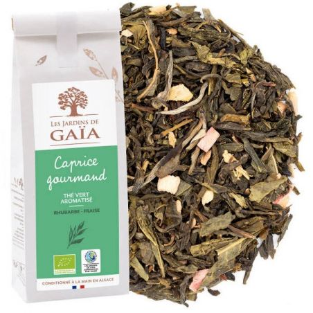 Thé vert BIO Caprice Gourmand - Rhubarbe, Fraise - 100 gr - Les jardins de Gaïa