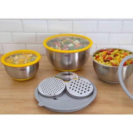Set de 3 bols alimentaires inox + 3 rapes intégrées - PIKA