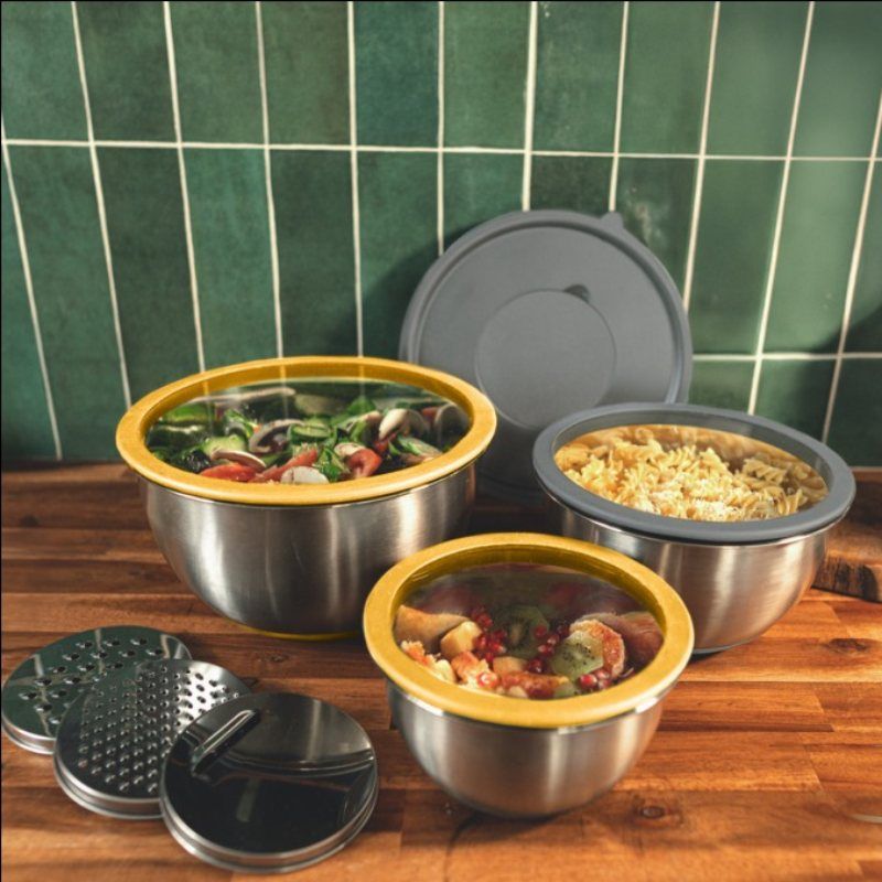 Set de 3 bols alimentaires inox + 3 rapes intégrées - PIKA