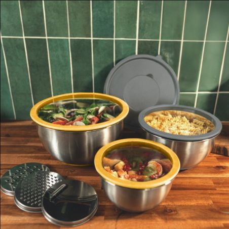 Set de 3 bols alimentaires inox + 3 rapes intégrées - PIKA