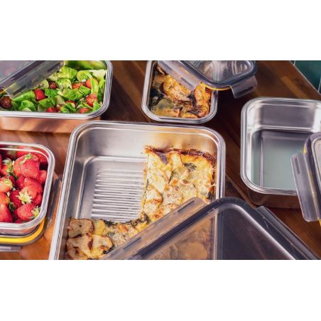 Set Batch Cooking - 5 Boîtes Alimentaires en Inox 650ml, 1300ml & 5000ml