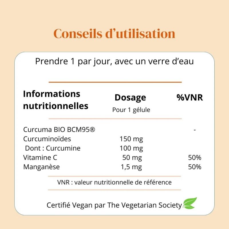Curcuma BCM95® + Manganèse et Vitamine C - Cure 2 mois