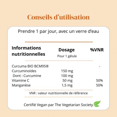Curcuma BCM95® + Manganèse et Vitamine C - Cure 2 mois