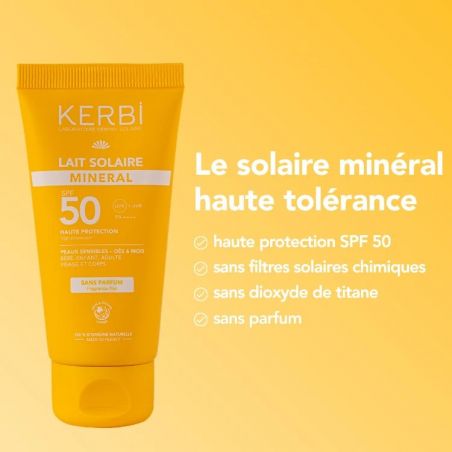 Bénéfice de la crème lait solaire minéral SPF50 KERBI Sans parfum