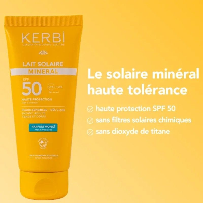 Lait solaire minéral SPF 50 - Monoï - 50g
