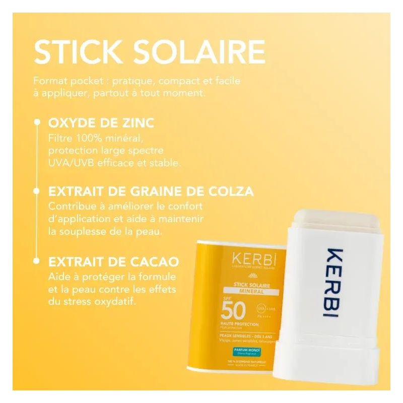 Stick Solaire Minérale SPF50 - Monoï - 15g