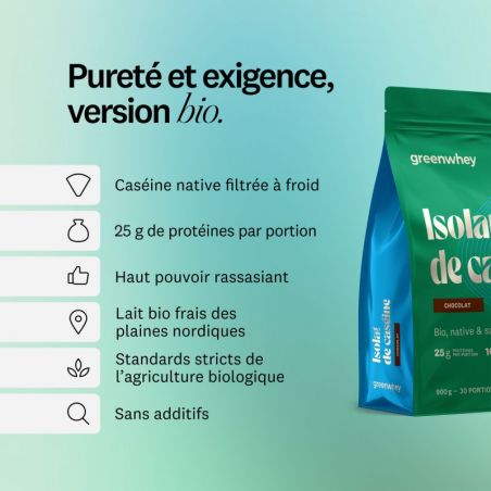Protéines Isolat de Caséine BIO Micellaire - Chocolat - Greenwhey - Avantages