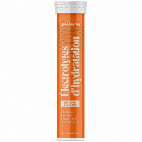 Électrolytes d’hydratation - Saveur Thé blanc & Mangue - 20 pastilles - Greenwhey
