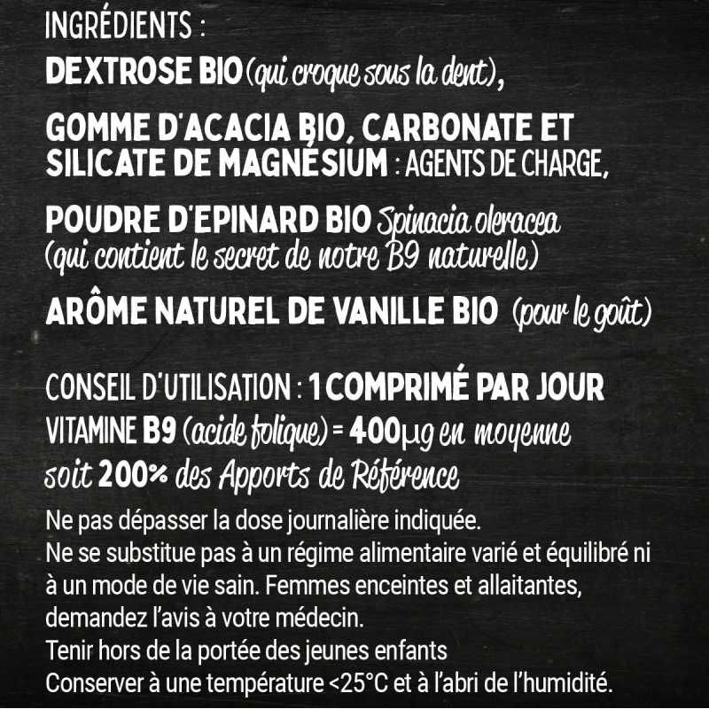 Acide Folique goût Vanille - Vitamine B9 - 120 comprimés à croquer