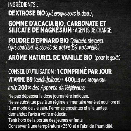 Acide Folique goût Vanille - Vitamine B9 - 120 comprimés à croquer