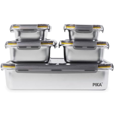 Set Batch Cooking PIKA - 5 Boîtes Alimentaires en Inox 650ml, 1300ml & 5000ml - Pika