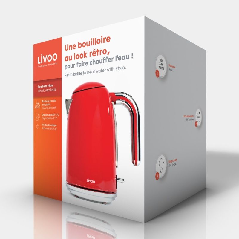 Bouilloire rétro 1,7L Rouge - 2200W