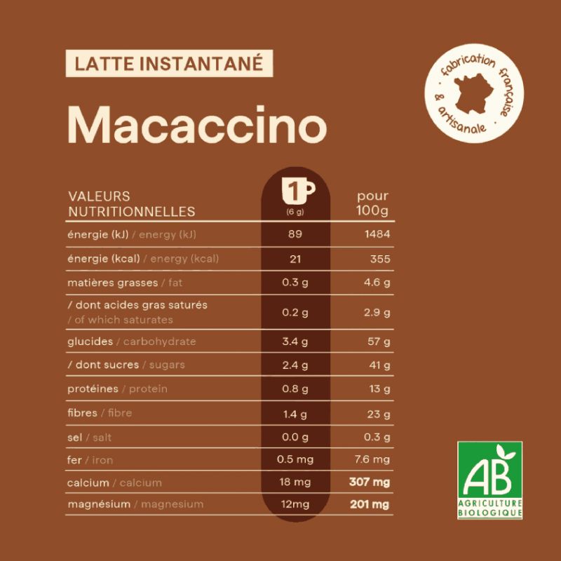 Macaccino nuMorning : valeurs nutrtitionnelles