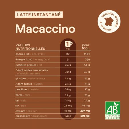 Macaccino nuMorning : valeurs nutrtitionnelles