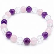 Bracelet Améthyste, Cristal de Roche, Quartz Rose - 8mm