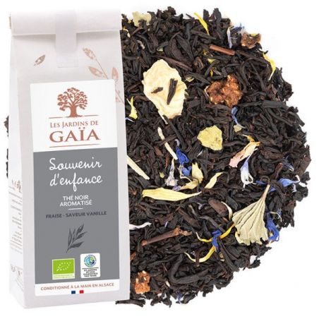 Thé noir BIO Fraise, Vanille - Souvenir d'enfance- 100 gr - Les jardins de Gaïa
