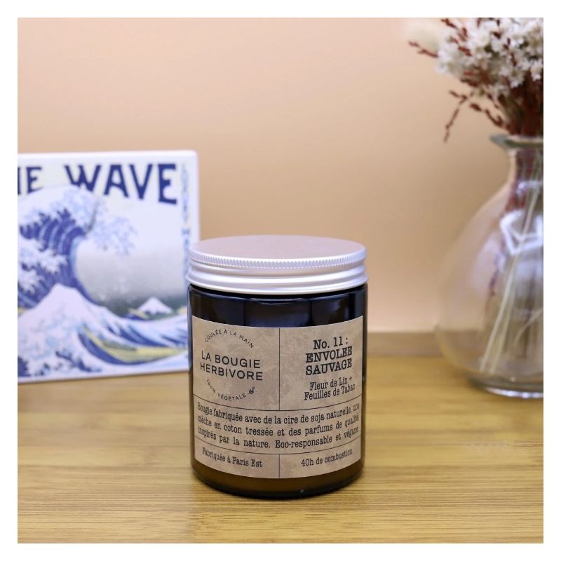 Bougie naturelle parfumée N°11 Envolée Sauvage - Fleur de Lin & Feuille de Tabac