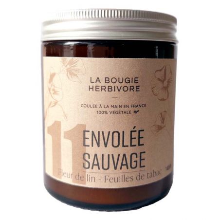 Bougie naturelle parfumée N°11 Envolée Sauvage - Fleur de Lin & Feuille de Tabac - La Bougie Herbivore