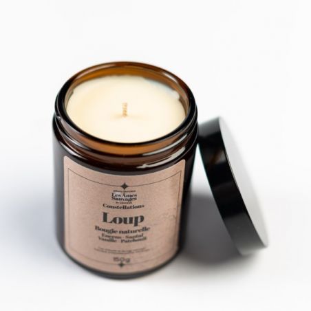 Bougie naturelle artisanale Loup - Encens, Santal, Vanille, Patchouli