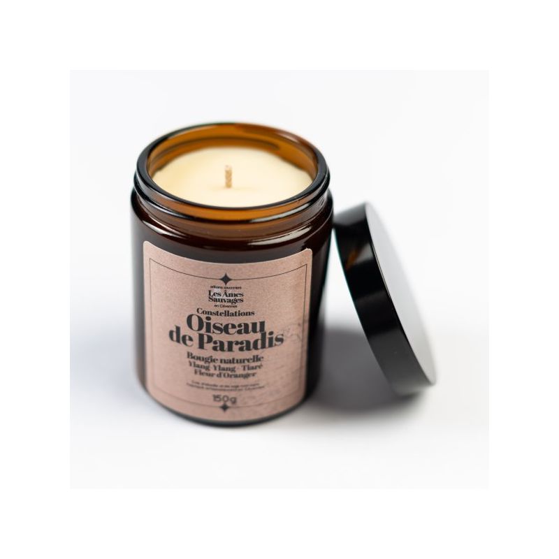 Bougie naturelle artisanale Oiseau de Paradis - Ylang-ylang, Tiaré, Fleur d'oranger
