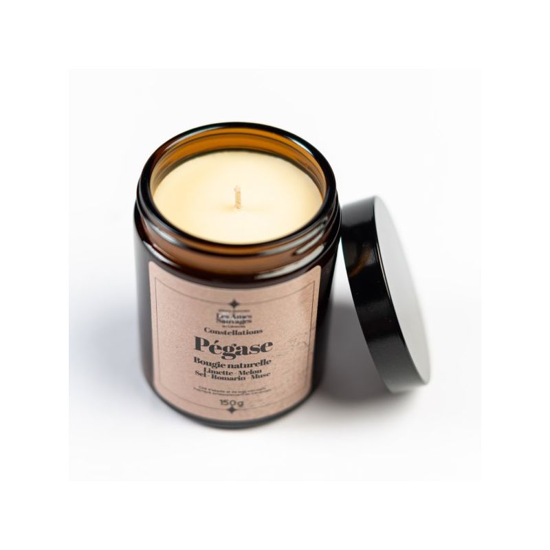 Bougie naturelle artisanale Pégase - Limette, Melon, Sel, Romarin, Musc