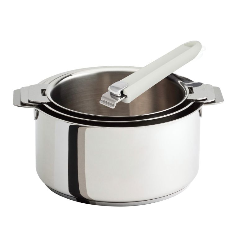 Set de 3 casseroles inox CRISTEL MUTINE avec poignée amovible BLANCHE