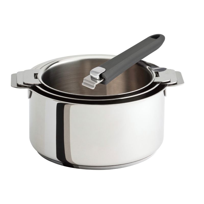 Set de 3 casseroles inox CRISTEL MUTINE avec poignée amovible GRISE