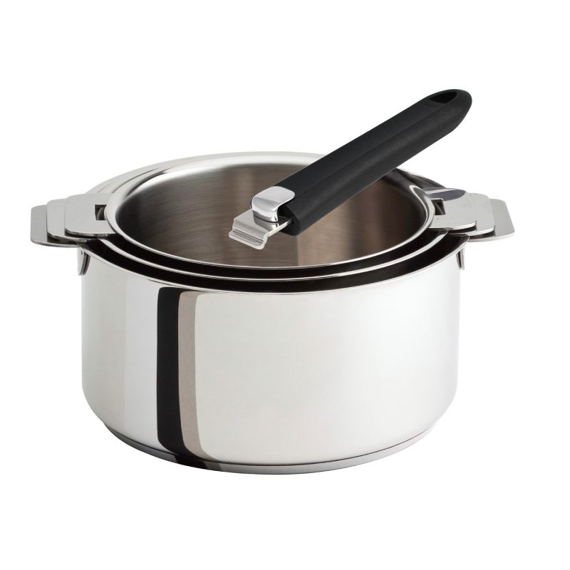 Set de 3 casseroles inox CRISTEL MUTINE avec poignée amovible NOIRE