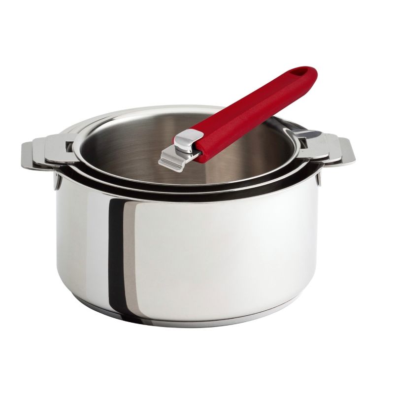 Set de 3 casseroles inox CRISTEL MUTINE avec poignée amovible FRAMBOISE