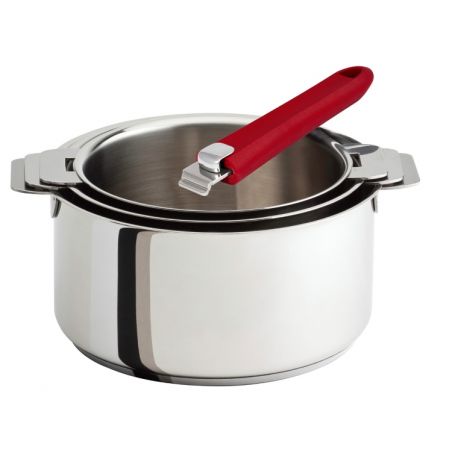Set de 3 casseroles inox CRISTEL MUTINE avec poignée amovible FRAMBOISE - Cristel