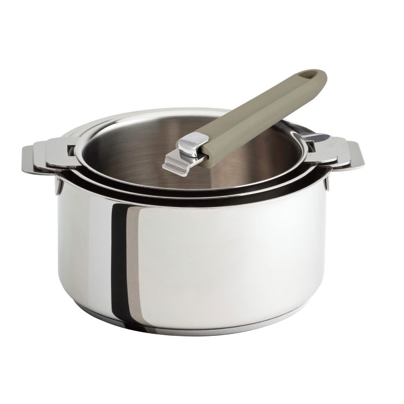 Set de 3 casseroles inox CRISTEL MUTINE avec poignée amovible TAUPE