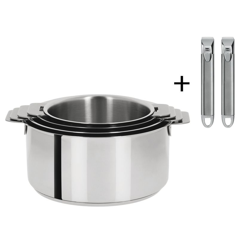 Set de 4 casseroles inox Mutine + 2 poignées amovibles Zénith