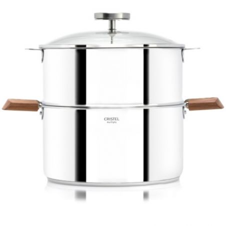 Cuit-vapeur inox Biome avec anses en bois de noyer