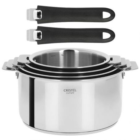 Set de 4 casseroles inox Casteline + 2 poignées amovibles - Cristel